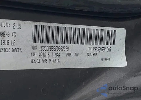 2015 Dodge Dart Sxt из США, поврежденный, VIN 1C3CDFBB2FD302379